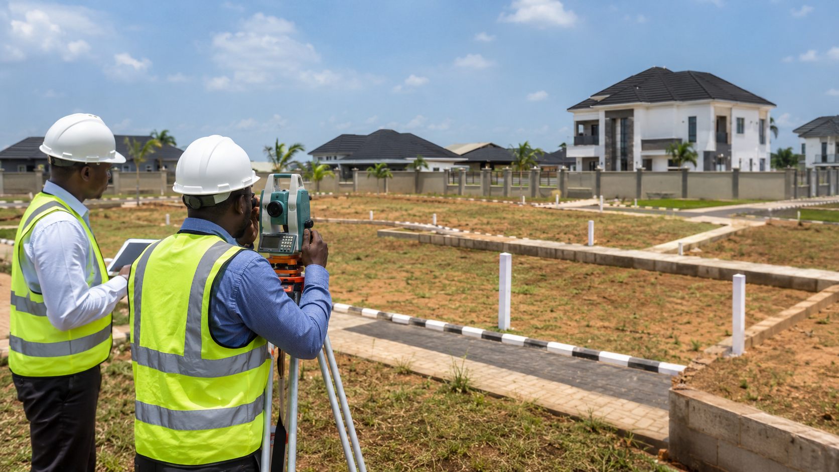 Surveying team working on a residential estate layout